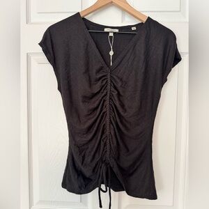 Max Studio Ruched Blouse Black Center Cinched V-Neck NWT size large